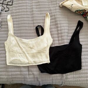 Zara Eggshell and Black Women's Cropped Satin Top Duo